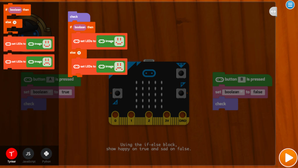 Screenshot of a tynker course in micro:bit coding