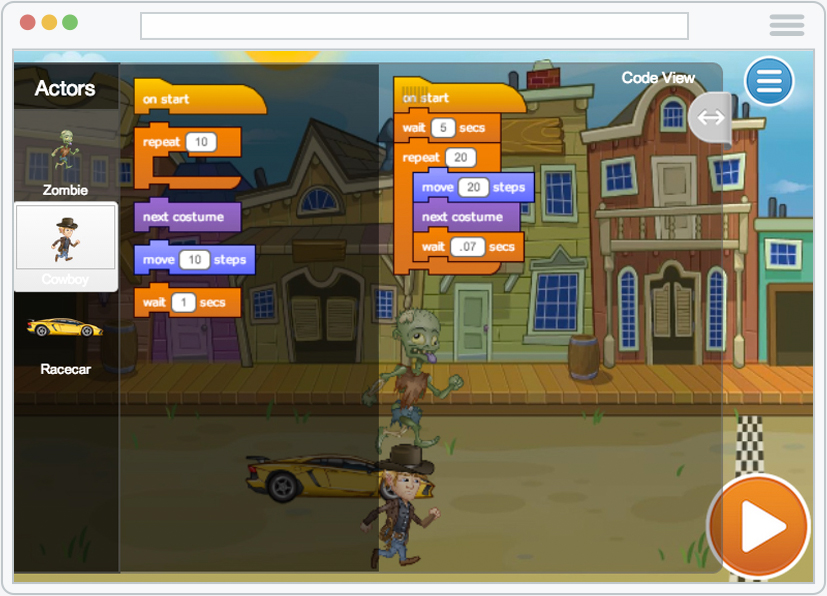 Screenshot of Tynker's block coding in action