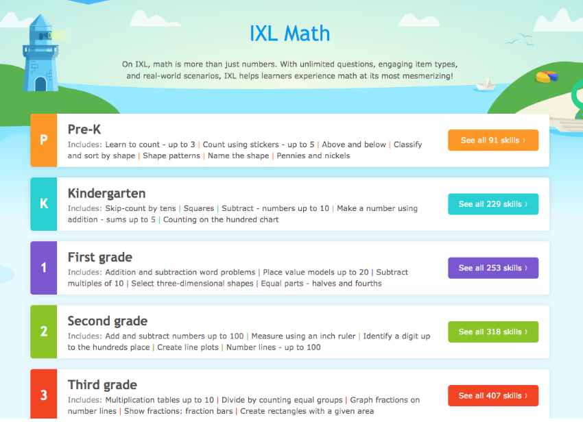 Screenshot of IXL Math curriculum