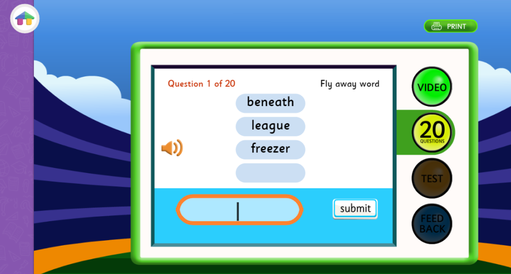 Screenshot of spelling questions in reading eggs reading eggspress