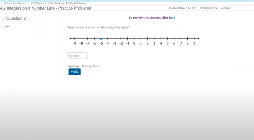 Screenshot of Unlock Math number line problem