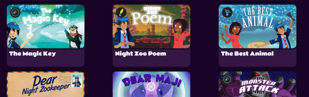 night zookeeper screenshot showing writing prompts 