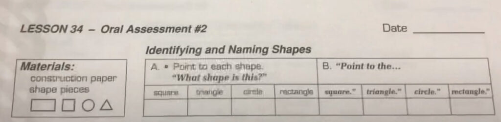 picture of a Saxon Math K practical skills assessment