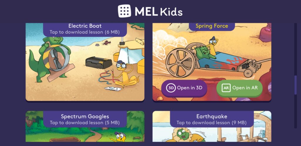 screenshot of mel kids lessons