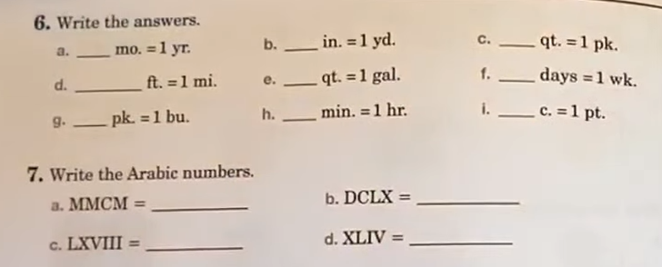 photo showing abeka teaching roman numerals and conversion exercises