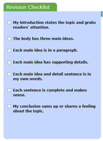 Screnshot of Writing AZ checklist for revision
