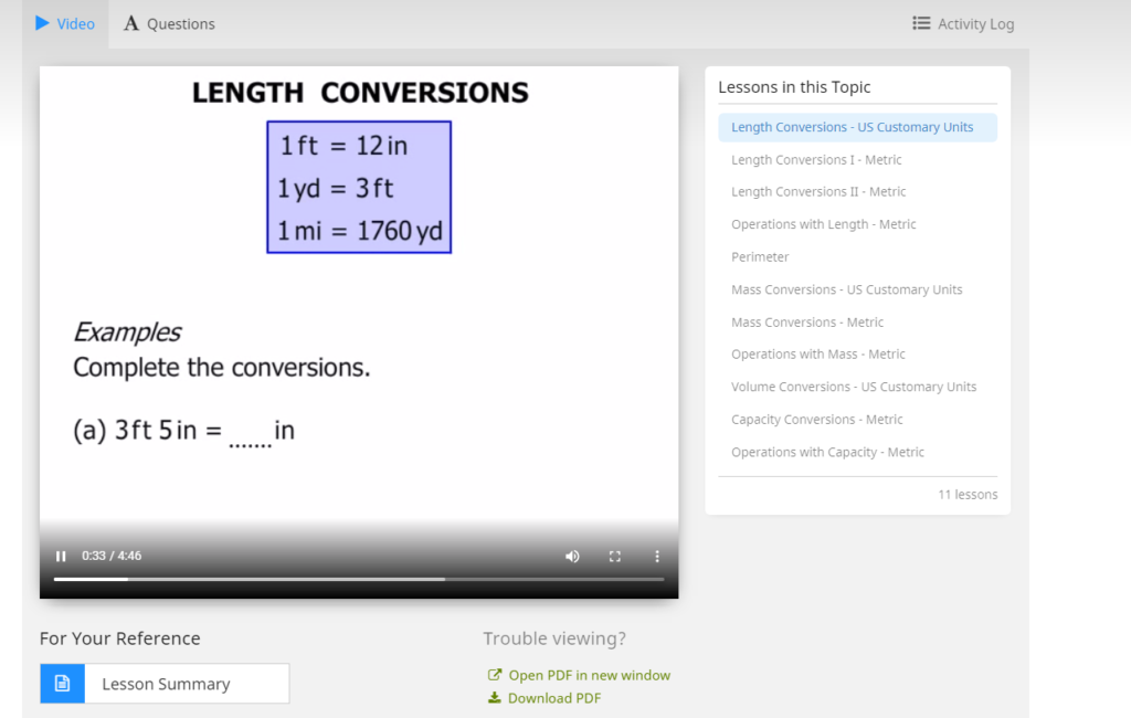 screenshot of ctcmath lesson