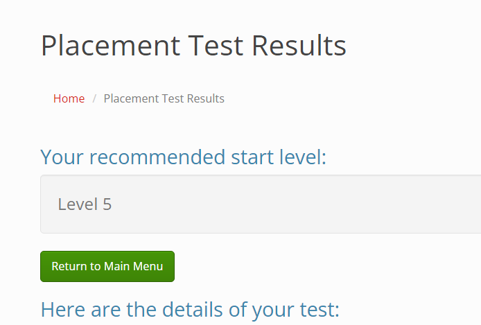 Screenshot of Sequential Spelling placement test