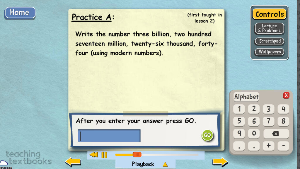 screenshot of teaching textbook practice problems