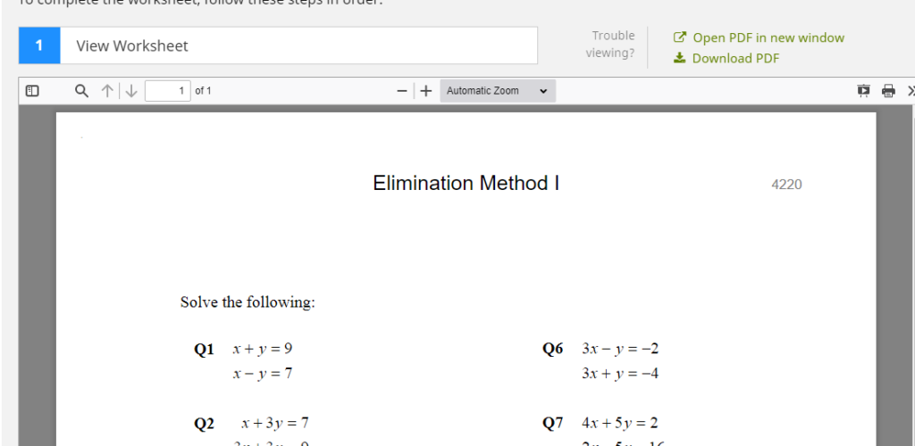 screenshot of ctcmath worksheet 