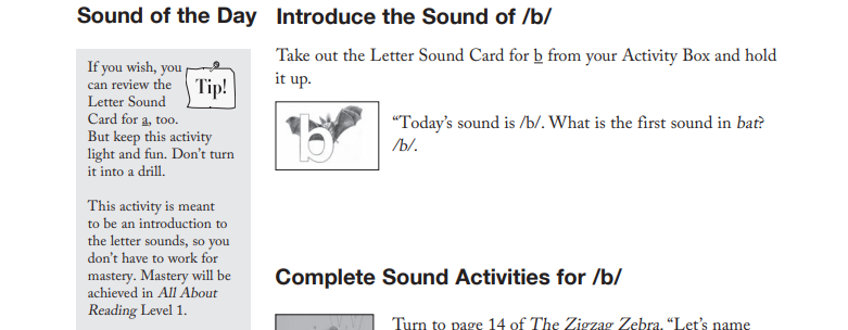 screenshot of all about reading pre-reading sound of the day exercise