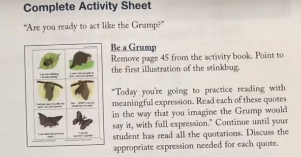 picture of teachers manual all about reading showing scripting for expression exercise