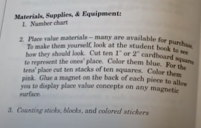 picture of horizons math materials list showing parents how they can make their own manipulatives