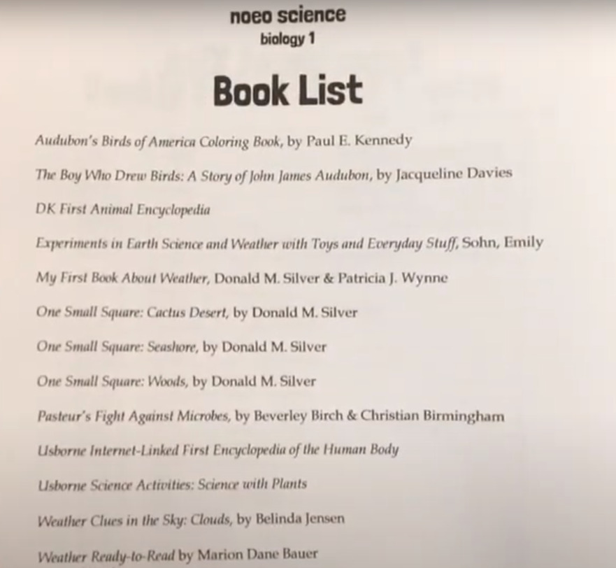 picture of noeo science biology 1 book list