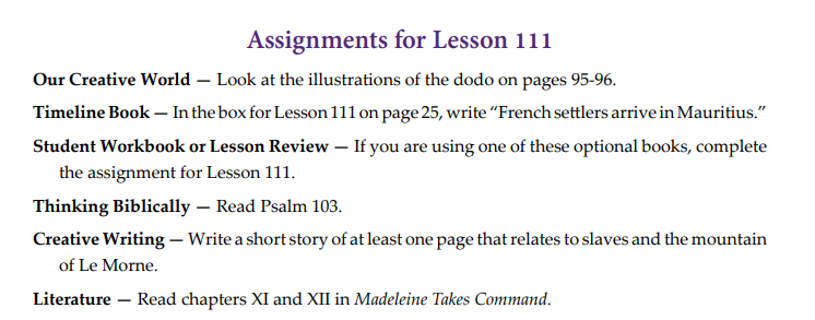 example of notgrass history text offering assignments after a lesson