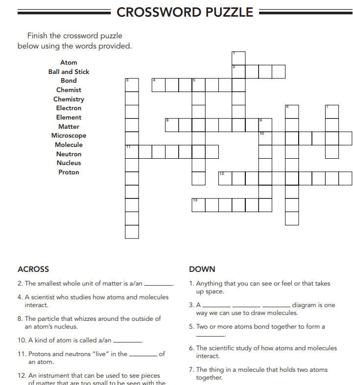 screenshot of science shepherd crossword puzzle workbook exercise