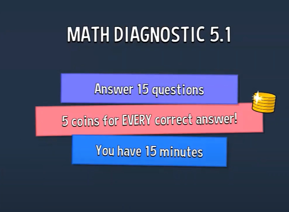 screenshot of math diagnostic in sumdog