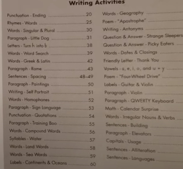 picture of activities in handwriting without tears that integrate with other subjects