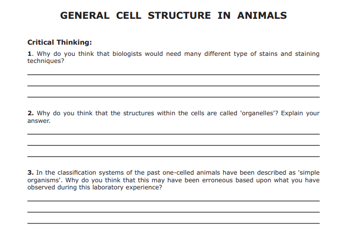 screenshot of critical thinking questions in science shepherd biology lab book