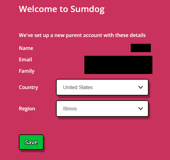 screenshot of sumdog showing region selection