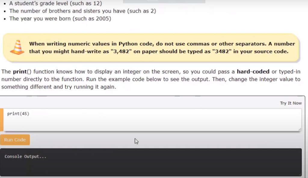 screenshot of interactive text and coding exercise in compuscholar course