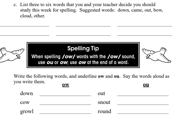 screenshot of spelling work in a learning language arts through literature lesson