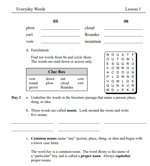 screenshot of lesson in llatl showing different skills in language arts being taught