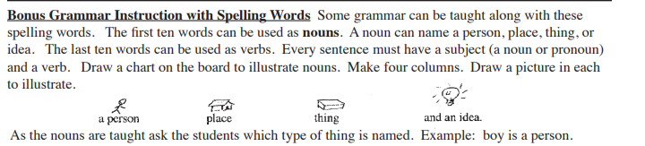 example of grammar instruction in WISE Guide to spelling demonstrating multidisciplinary learning possibilities