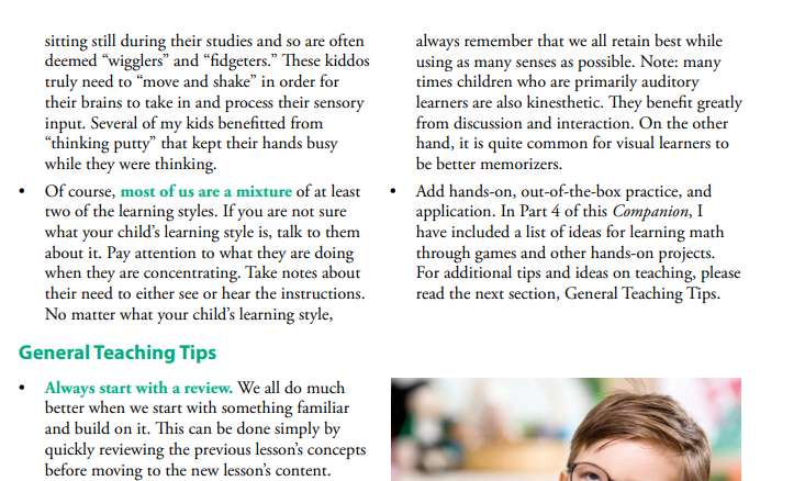 picture from math lessons for living education teaching companion showing helpful tips for parents