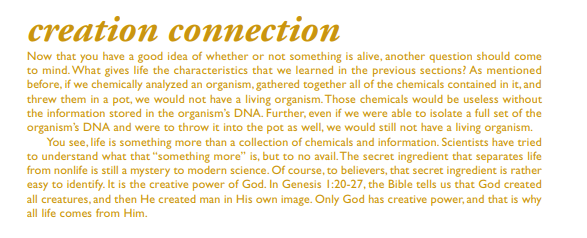 screenshot of creation connection question in apologia biology 3rd edition