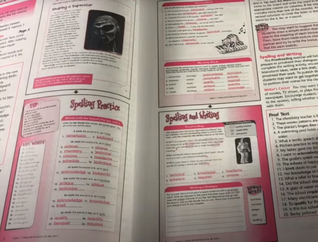 picture of spelling workout teacher's edition showing student workbook pages