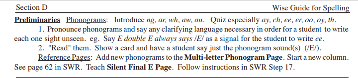 picture of preliminary section in wise guide for spelling