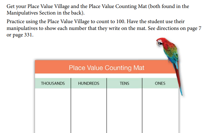 picture of place value village manipulatives activity in math lessons for a living education student book