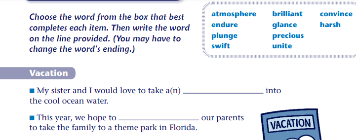 example of sentence completion in vocabulary workshop