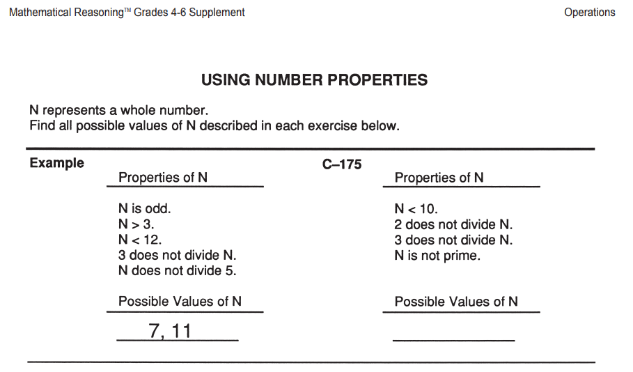 example of supplemental exercises available for mathematical reasoning series