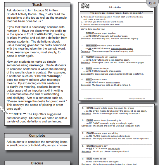 picture of wordbuild teacher's edition page showing layout