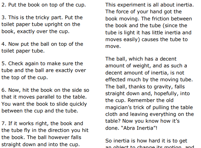 screenshot of explanation given for an experiment in supercharged science
