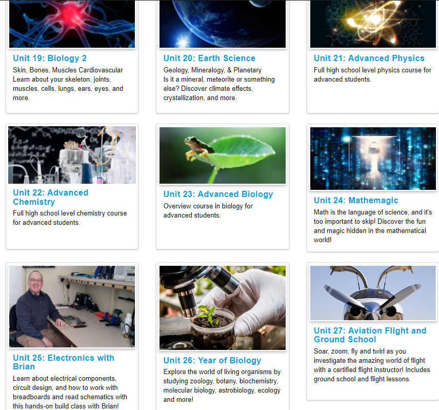 screenshot of more advanced topics offered by supercharged science
