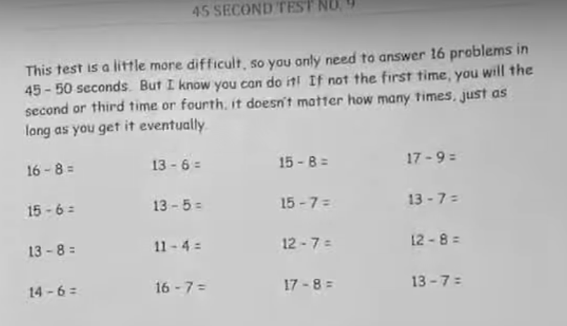 picture of timed test in learn math fast