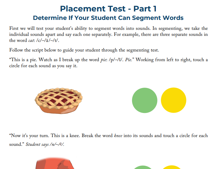 screenshot of placement test for all about spelling