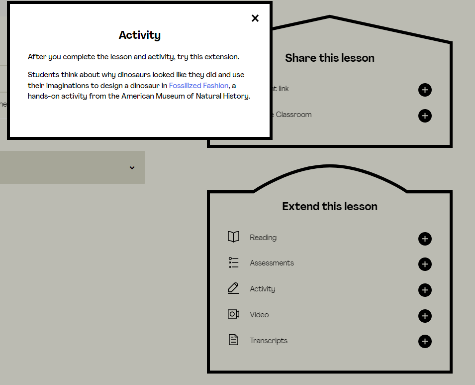 screenshot of lesson extensions in mystery science