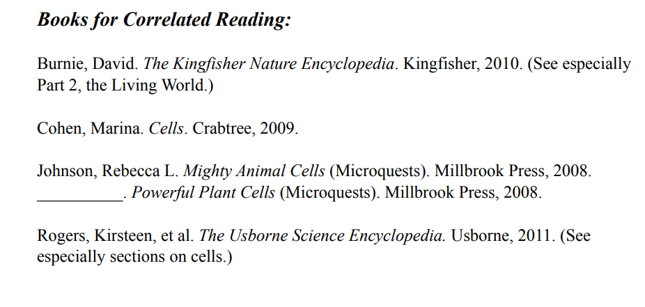 screenshot showing examples of readings offered by building foundations for scientific understanding lessons