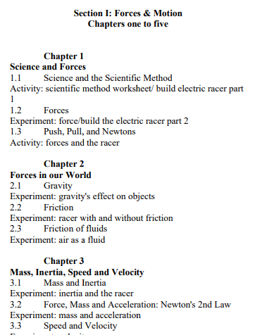 screenshot of course structure of exploration education