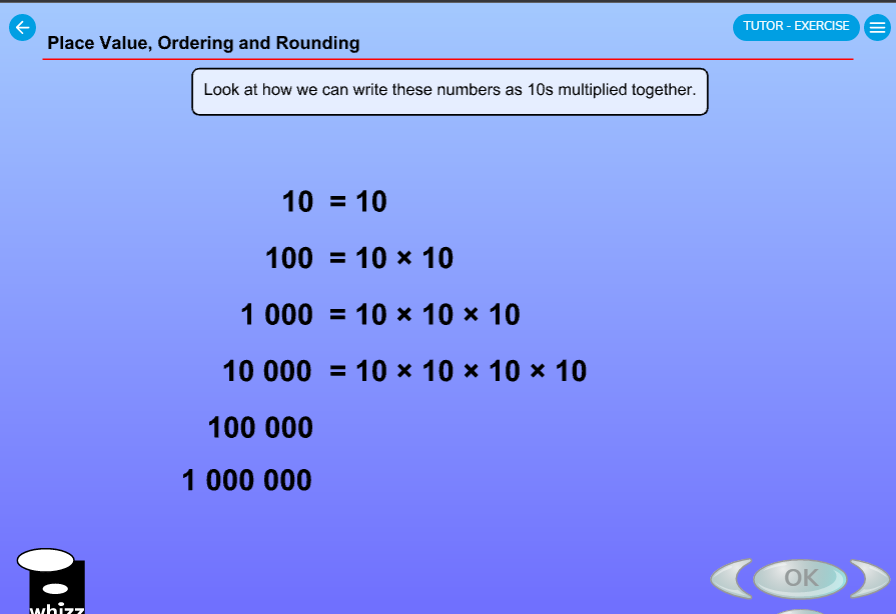 screenshot of math whizz lesson