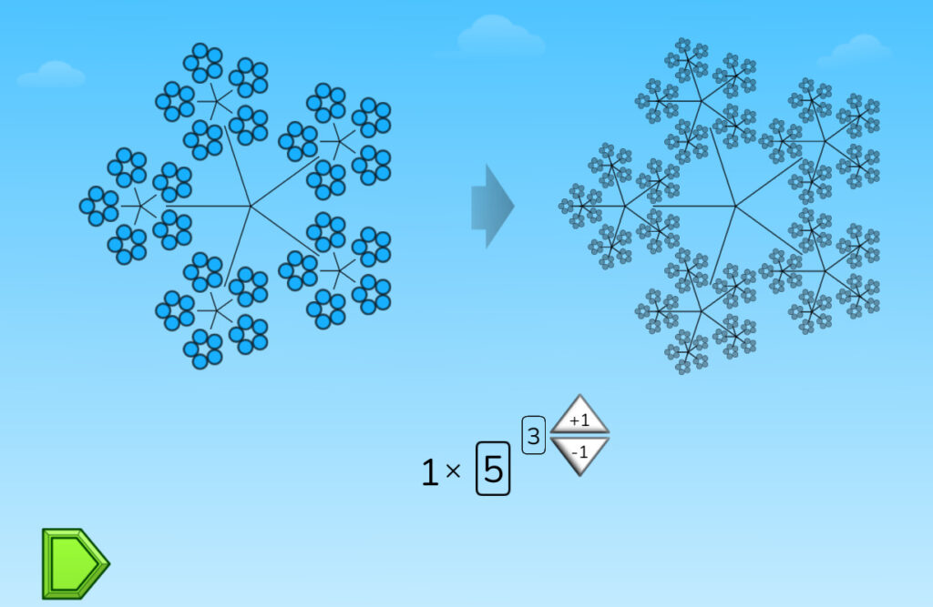 screenshot of a puzzle used in st math for reviewing exponents and operations