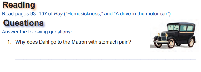 screenshot of reading and comprehension questions in lightning literature grade 5