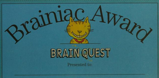 picture of brain quest certificate of completion found at the end of a workbook