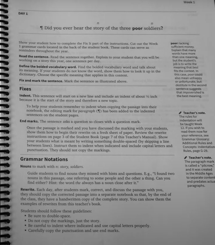 picture of a teacher's manual page in fix it grammar showing instructional content and tips