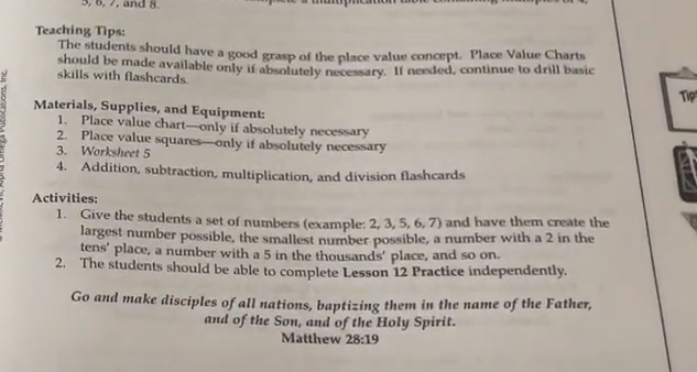 picture of biblical quotes in horizons math curriculum