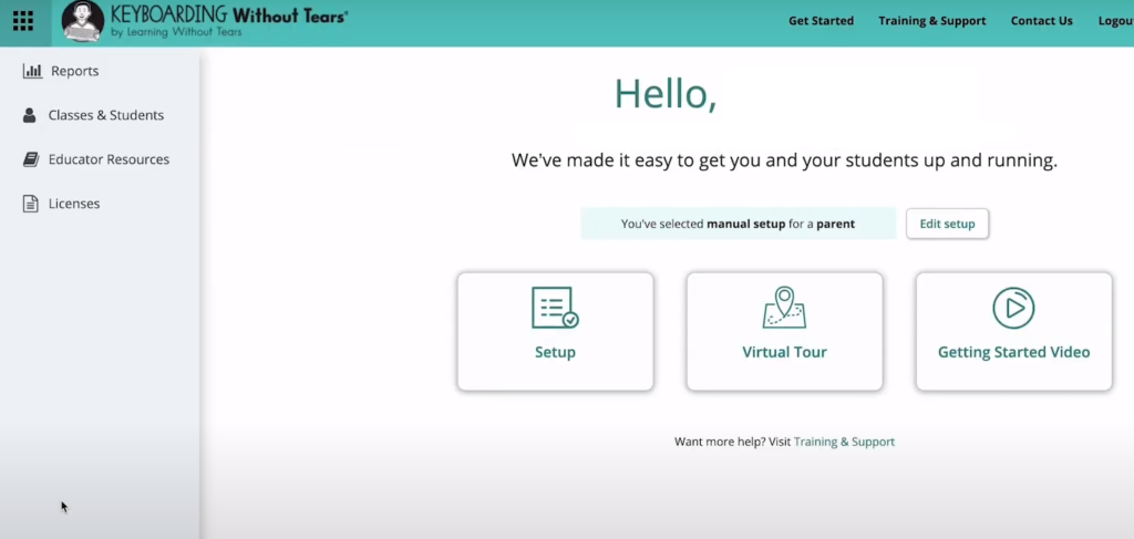 screenshot of keyboarding without tears parental dashboard showing look and feel
